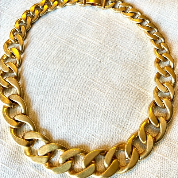 Satin Gold Chunky Heavy Chain Necklace - Picture 2 of 3